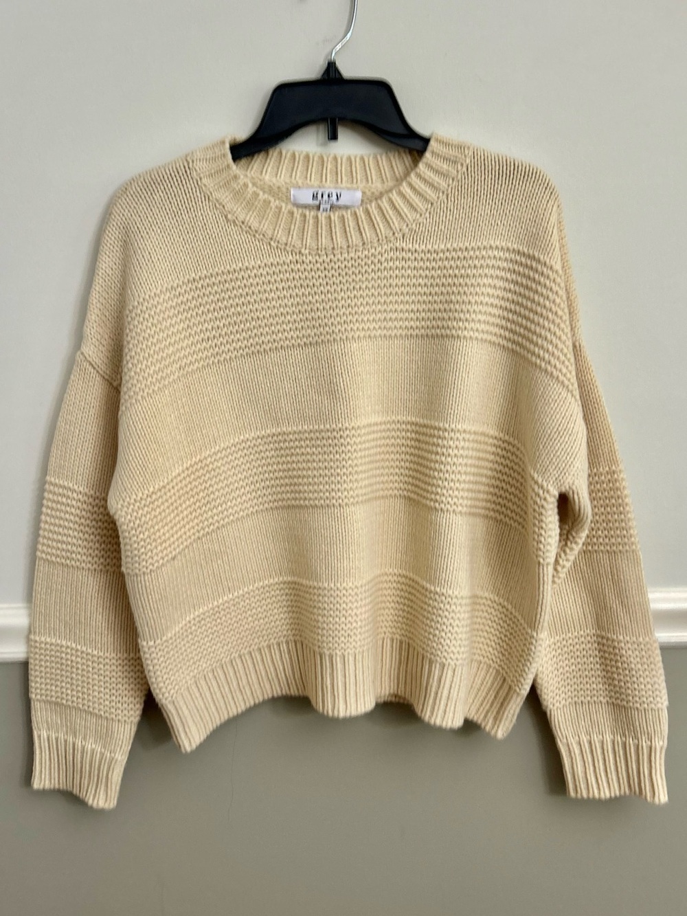 Grey Bandit Oatmeal Tan Cream Textured Knit Crewneck Chunky Cosy Sweater Medium